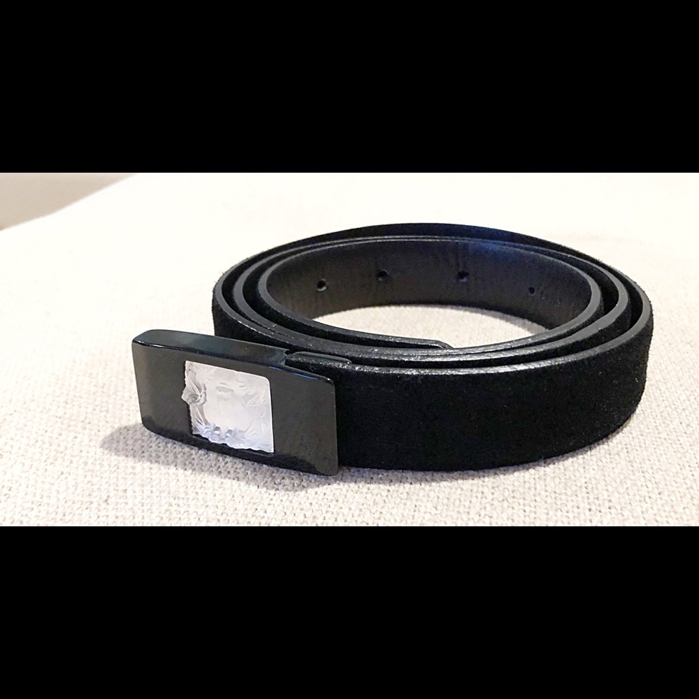 Lalique Black Suede Arethuse Belt 30” to 34”